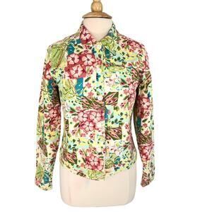 ColdWater Creek Button Front Blouse Jacket Textured Floral Motif Size Small
